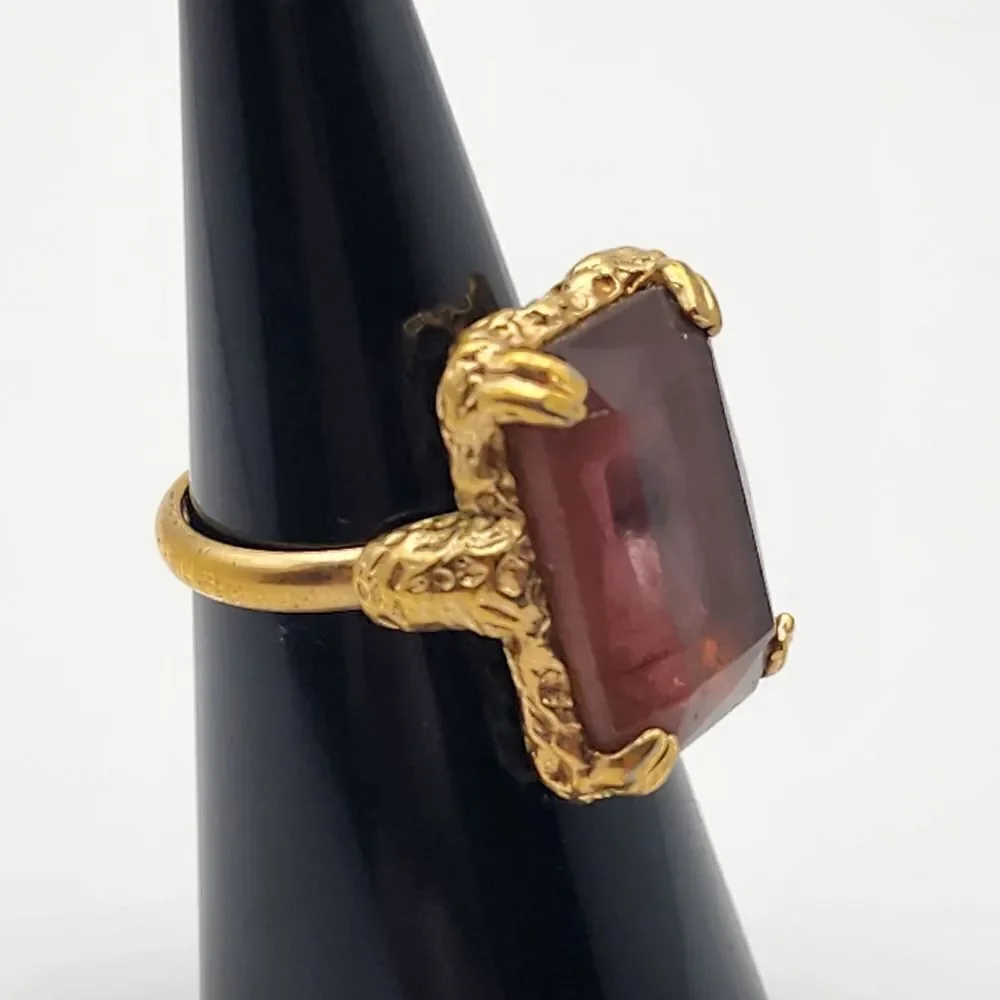 Vintage Sarah Coventry Gold Tone & Purple Glass Adjustable Ring